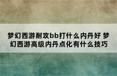 梦幻西游耐攻bb打什么内丹好 梦幻西游高级内丹点化有什么技巧